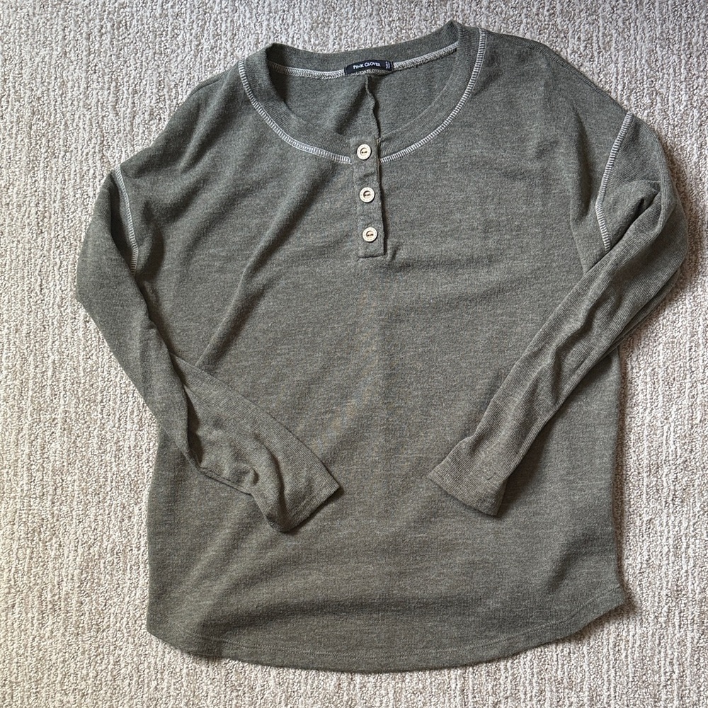 Pink Clover Olive Henley Long Sleeve Shirt
